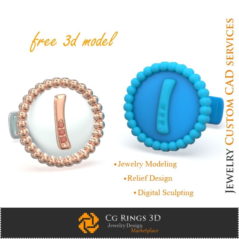 Butoni cu inițiala I - CAD 3D gratuit pentru bijuterii, Bijuterii CAD 3D, Bijuterii 3D gratuite, Butoni CAD 3D, Închidere tip