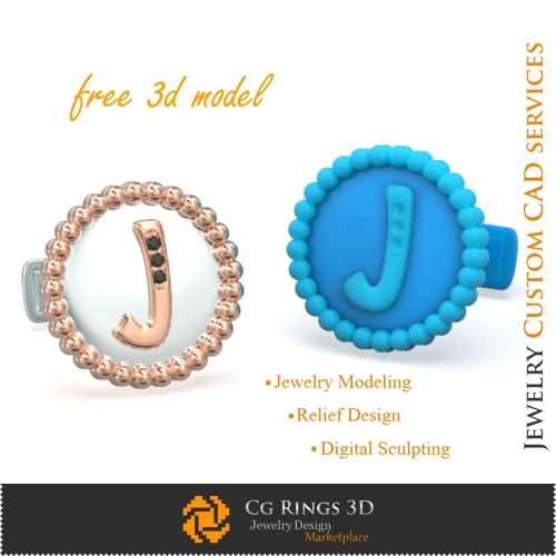 Gemelos con letra J - CAD 3D de joyería gratis para el hogar, CAD 3D de joyería, joyería 3D gratuita, gemelos CAD 3D, cierre