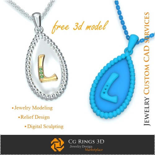 Pandantiv cu literă L - CAD bijuterii 3D gratuit pentru acasă, CAD bijuterii 3D, bijuterii 3D gratuite, pandantive CAD 3D,