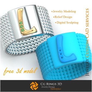 Bague avec lettre L - Bijoux 3D gratuits à domicile, Bijoux 3D CAO, Bijoux 3D gratuits, Bagues 3D CAO, Alliances 3D, Anneaux