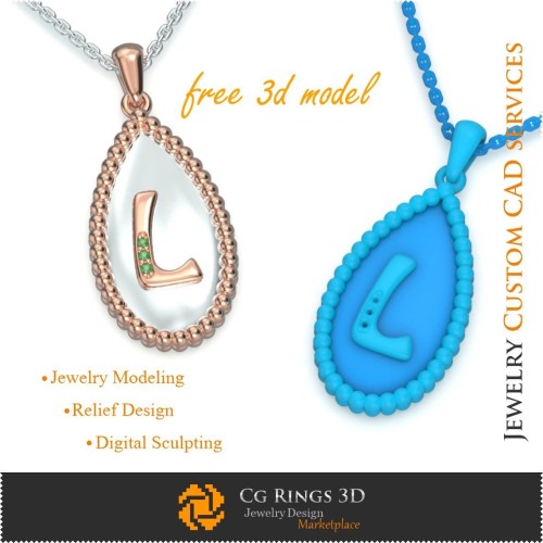 Pendentif Lettre L - Modèle 3D CAO de Bijoux Gratuit, Bijoux 3D CAO, Bijoux 3D Gratuits, Pendentifs 3D CAO, Pendentifs Lettre