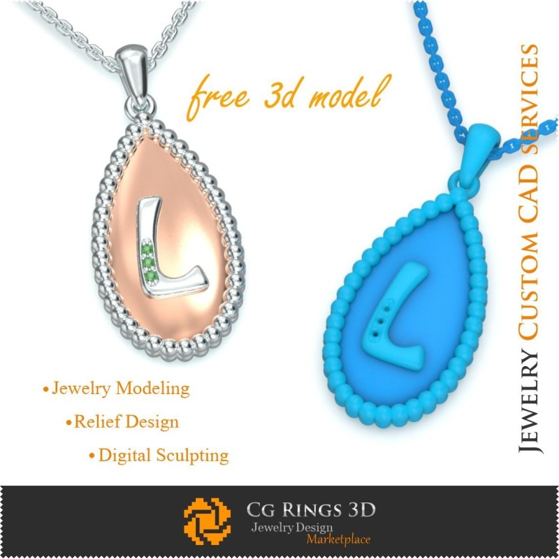 Pandantiv cu literă L - CAD bijuterii 3D gratuit pentru acasă, CAD bijuterii 3D, bijuterii 3D gratuite, pandantive CAD 3D,
