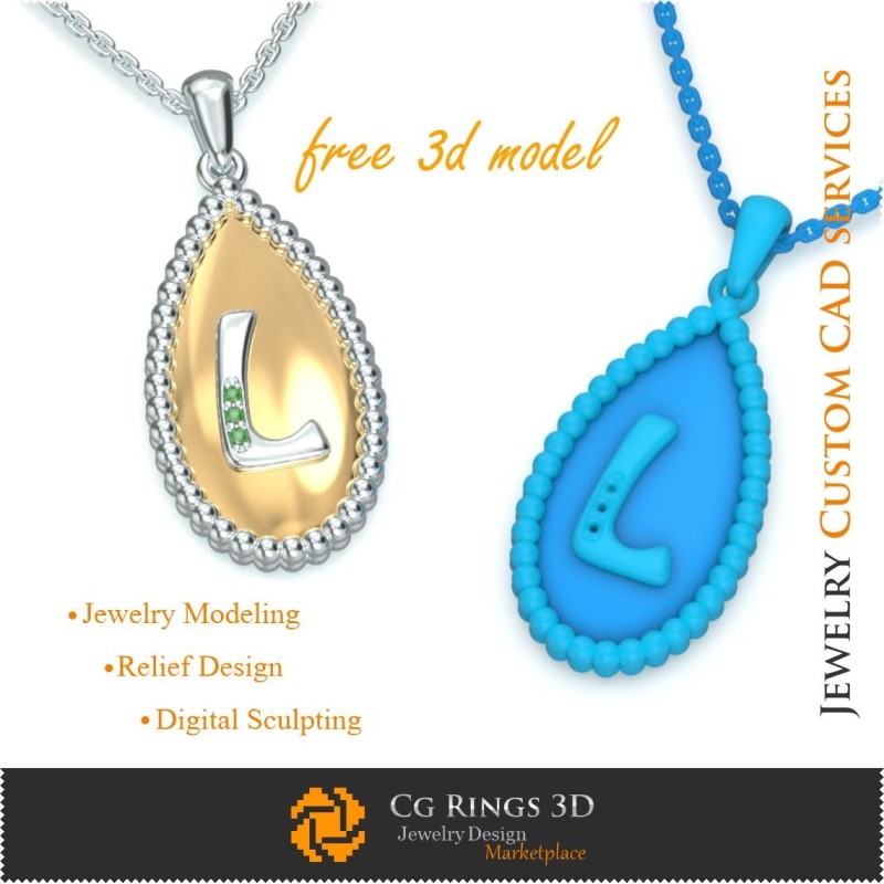 Pendentif Lettre L - Modèle 3D CAO de Bijoux Gratuit, Bijoux 3D CAO, Bijoux 3D Gratuits, Pendentifs 3D CAO, Pendentifs Lettre