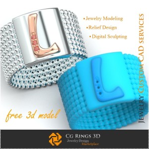 Ring With Letter L - Free 3D Jewelry Home, Jewelry 3D CAD, Free 3D Jewelry, Rings 3D CAD , Wedding Bands 3D, Eternity Bands 3D, 2