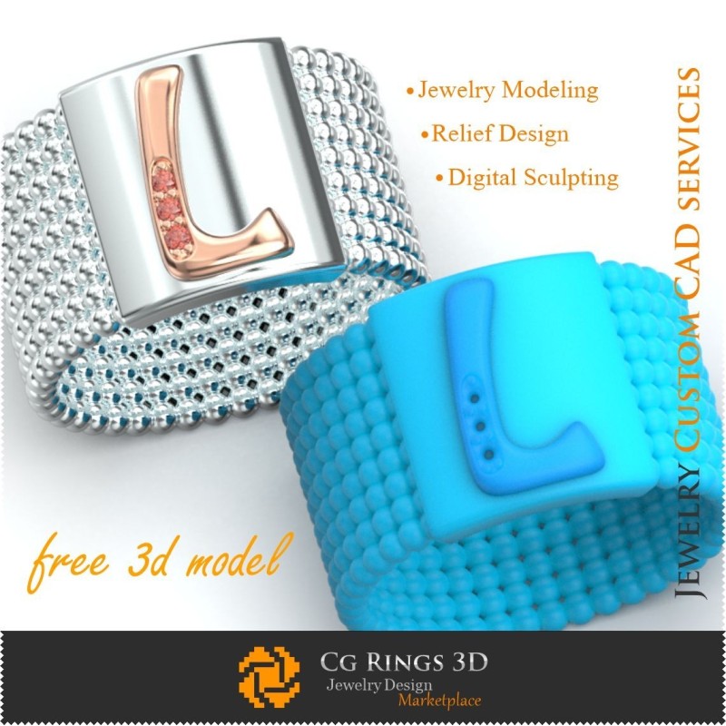 Anillo con letra L - Joyas 3D gratis para el hogar, CAD 3D de joyería, Joyas 3D gratuitas, CAD 3D de anillos, Alianzas de boda
