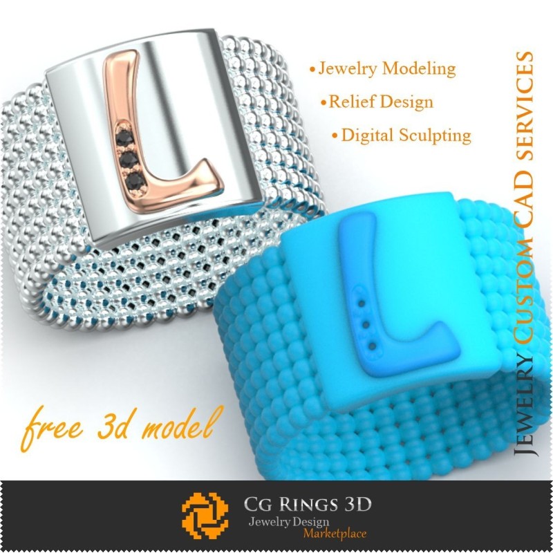 Anillo con letra L - Joyas 3D gratis para el hogar, CAD 3D de joyería, Joyas 3D gratuitas, CAD 3D de anillos, Alianzas de boda