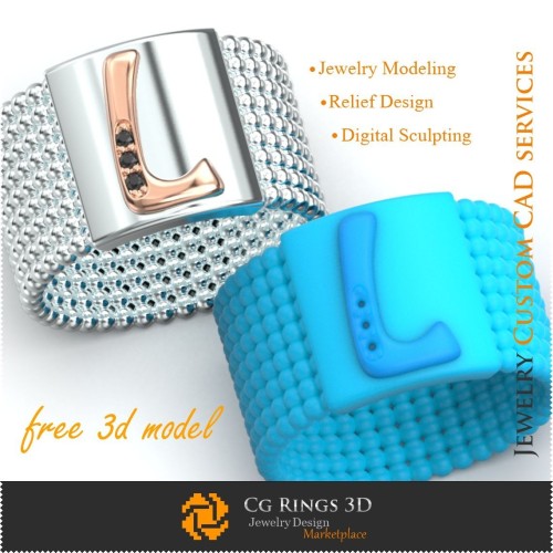 Bague avec lettre L - Bijoux 3D gratuits à domicile, Bijoux 3D CAO, Bijoux 3D gratuits, Bagues 3D CAO, Alliances 3D, Anneaux
