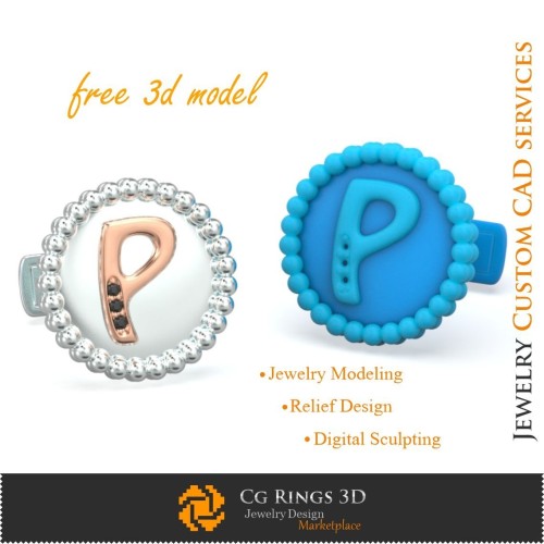 Gemelos con letra P - CAD 3D de joyería gratis, Joyería CAD 3D, Joyería 3D gratuita, Gemelos CAD 3D, Cierre trasero de ballena