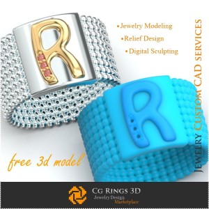 Ring With Letter R - Free 3D Jewelry Home, Jewelry 3D CAD, Free 3D Jewelry, Rings 3D CAD , Wedding Bands 3D, Eternity Bands 3D, 2