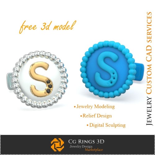 Manschettenknöpfe mit Buchstabe S - Kostenlose 3D-CAD-Schmuckvorlage, Schmuck 3D-CAD, Kostenlose 3D-Schmuckdatei,