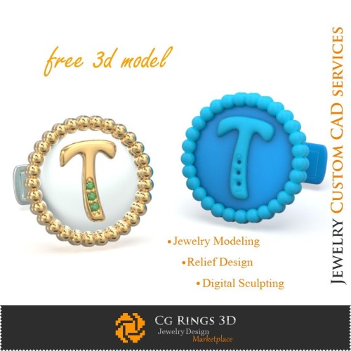 Manschettenknöpfe mit Buchstabe T - Kostenlose 3D-CAD-Schmuckvorlage, Schmuck 3D-CAD, Kostenlose 3D-Schmuckvorlage,