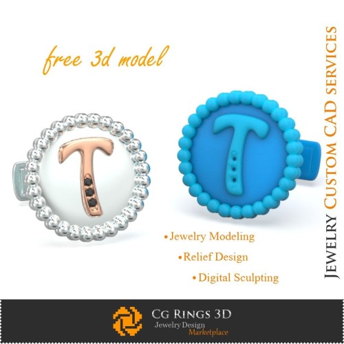 字母T袖扣 - 免费3D CAD珠宝首页、珠宝3D CAD、免费3D珠宝、3D袖扣CAD、3D鲸背扣C