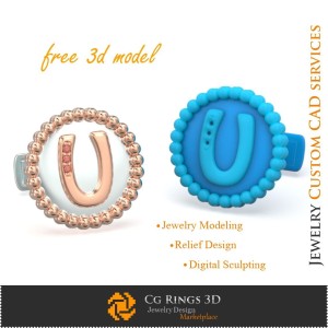 Gemelli con lettera U - CAD 3D gratuito per gioielli a casa, CAD 3D per gioielli, gioielli 3D gratuiti, gemelli CAD 3D,