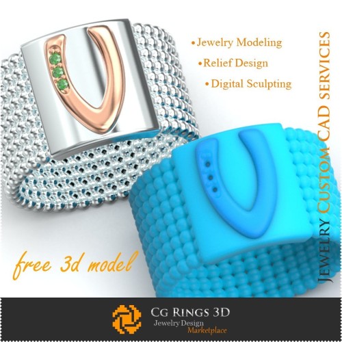 Inel cu litera V - 3D bijuterii gratuite pentru acasă, CAD 3D bijuterii, 3D bijuterii gratuite, inele CAD 3D, verighete 3D,