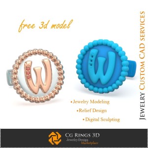 Butoni cu Inițiala W - CAD 3D Gratuit pentru Bijuterii Acasă, CAD 3D Bijuterii, Bijuterii 3D Gratuite, CAD 3D pentru Butoni,