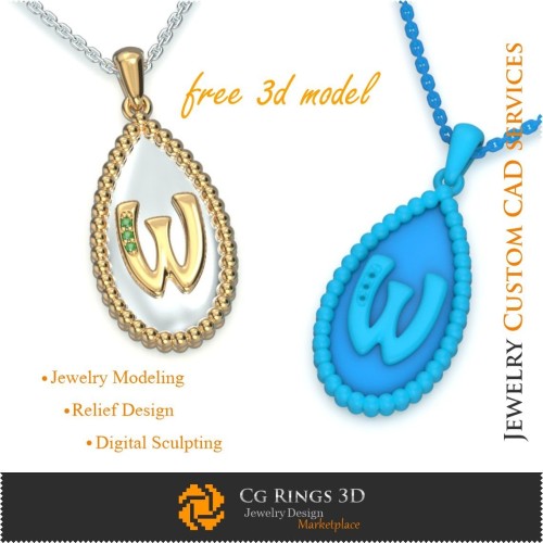 Colgante con letra W - CAD 3D de joyería gratis, CAD 3D de joyería, joyería 3D gratuita, colgantes CAD 3D, colgantes de letra