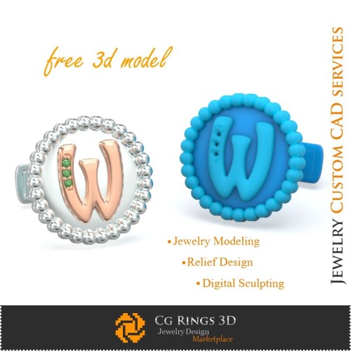 Butoni cu Inițiala W - CAD 3D Gratuit pentru Bijuterii Acasă, CAD 3D Bijuterii, Bijuterii 3D Gratuite, CAD 3D pentru Butoni,