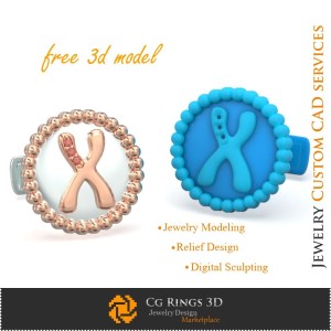 Manschettenknöpfe mit Buchstabe X - Kostenlose 3D-CAD-Schmuckvorlage, Schmuck 3D-CAD, Kostenloser 3D-Schmuck, Manschettenknöpfe