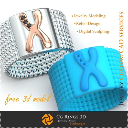 Inel cu litera X - Bijuterii 3D gratuite pentru acasă, Bijuterii 3D CAD, Bijuterii 3D gratuite, Inele 3D CAD, Verighete 3D,