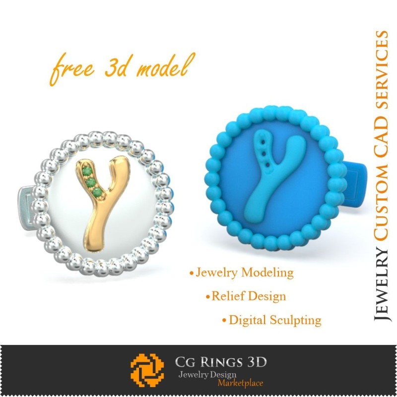 Manschettenknöpfe mit Buchstabe Y - Kostenlose 3D-CAD-Schmuckdatei, Schmuck-3D-CAD, Kostenlose 3D-Schmuckdatei,
