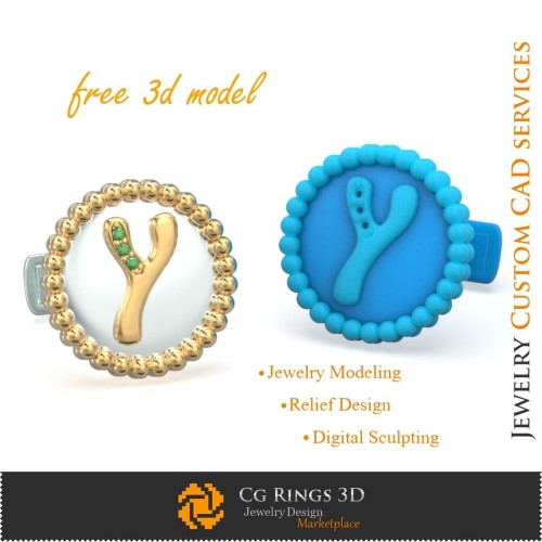 字母Y袖扣 - 免费3D CAD珠宝之家，珠宝3D CAD，免费3D珠宝，袖扣3D CAD，3D鲸尾背扣C