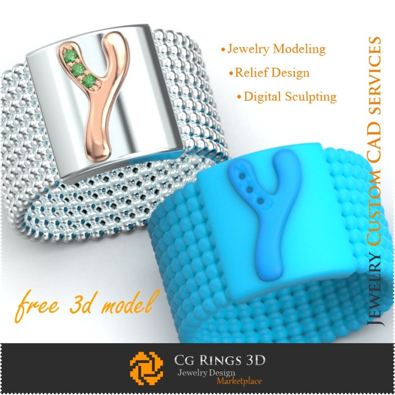 Bague avec lettre Y - Bijoux 3D gratuits pour la maison, Bijoux 3D CAO, Bijoux 3D gratuits, Bagues CAO 3D, Alliances 3D, Bagues