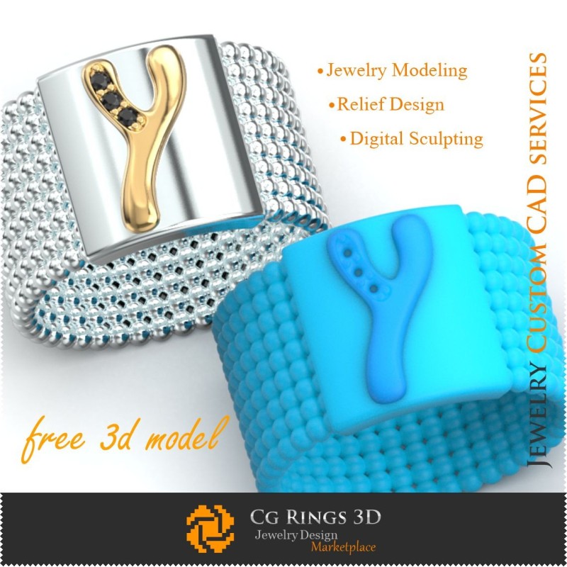 Ring With Letter Y - Free 3D Jewelry Home, Jewelry 3D CAD, Free 3D Jewelry, Rings 3D CAD , Wedding Bands 3D, Eternity Bands 3D,