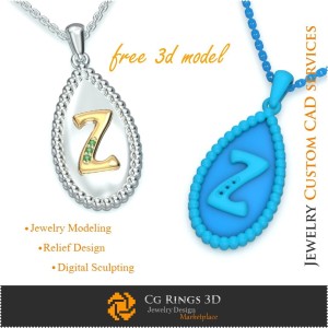 Ciondolo con lettera Z - CAD 3D gratuito per gioielli, CAD 3D per gioielli, gioielli 3D gratuiti, ciondoli 3D CAD, ciondoli
