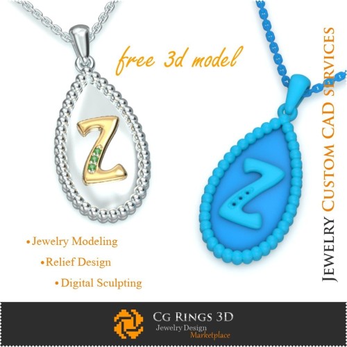 字母Z吊坠 - 免费3D首饰CAD之家，首饰3D CAD，免费3D首饰，吊坠3D CAD，3D字母吊坠，3D平衡