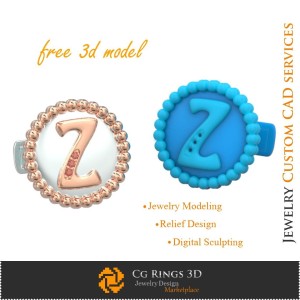 Cufflinks With Letter Z - Free 3D CAD Jewelry Home, Jewelry 3D CAD, Free 3D Jewelry, Cufflinks 3D CAD , 3D Whale Back Closure C 2