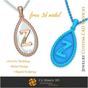 Pendentif Lettre Z - Modèle 3D CAO Gratuit pour Bijoux, CAO 3D Bijoux, Bijoux 3D Gratuits, Pendentifs 3D CAO, Pendentifs Lettre 2
