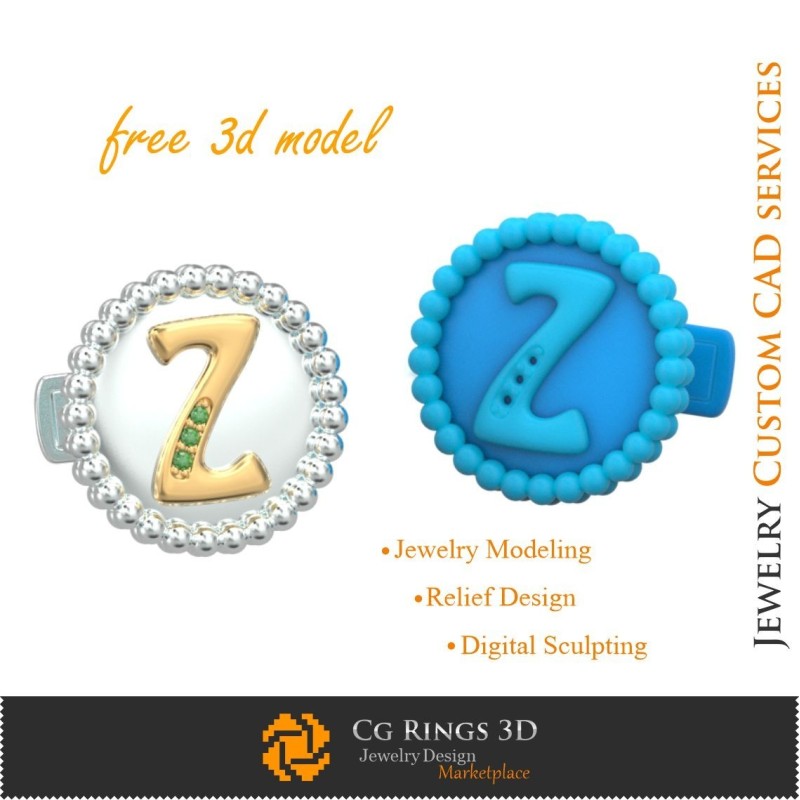 Boutons de manchette avec lettre Z - Fichiers CAO 3D gratuits pour bijouterie, CAO 3D bijoux, Bijoux 3D gratuits, Boutons de