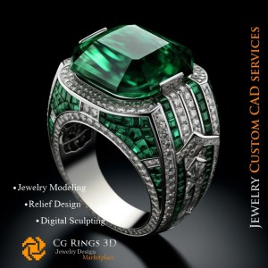 Anello con Smeraldo e Diamanti - CAD Gioielleria 3D Home, AI - Gioielleria 3D CAD, AI - Anelli 3D CAD, AI - CAD Gioielleria 3D