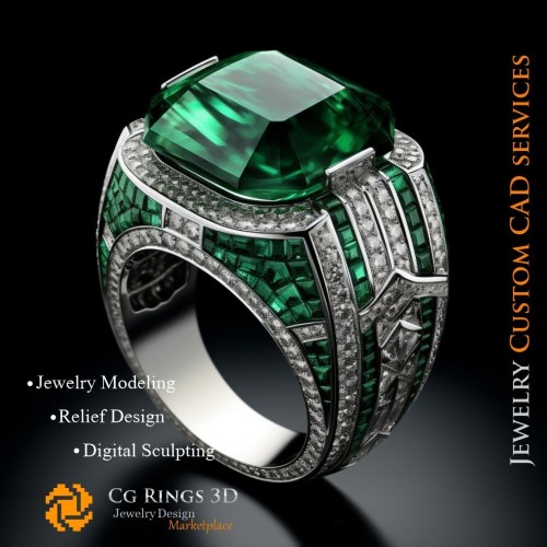 Anello con Smeraldo e Diamanti - CAD Gioielleria 3D Home, AI - Gioielleria 3D CAD, AI - Anelli 3D CAD, AI - CAD Gioielleria 3D