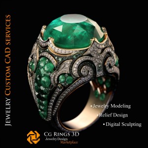 Anello con smeraldo e diamanti - CAD gioielli 3D Home, AI - CAD gioielli 3D, AI - Anelli CAD 3D