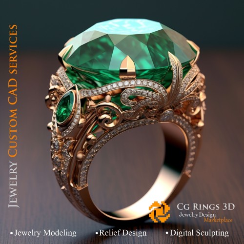 绿宝石钻石戒指 - 3D CAD 珠宝首页，AI - 珠宝 3D CAD，AI - 戒指 3D CAD