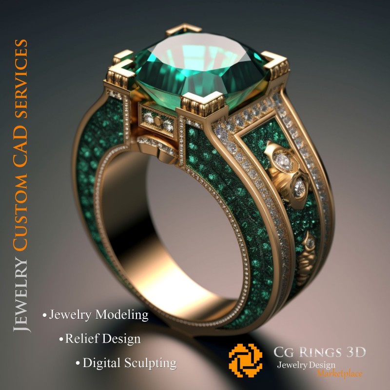 Anello con smeraldo e diamanti - CAD 3D gioielleria, IA - CAD 3D anelli