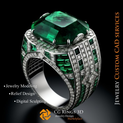 Anello con Smeraldo e Diamanti - 3D CAD Gioielli