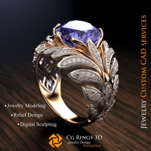 Anello con zaffiro e diamanti - CAD 3D Gioielleria Home, IA - CAD 3D Gioielli, IA - CAD 3D Anelli