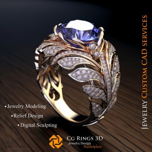 蓝宝石与钻石戒指 - 3D CAD 珠宝首页，AI - 珠宝 3D CAD，AI - 戒指 3D CAD