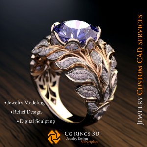 Anello con zaffiro e diamanti - CAD 3D gioielli Home, AI - CAD 3D gioielli, AI - CAD 3D anelli