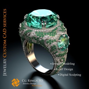 祖母绿和钻石戒指 - 3D CAD 珠宝首页，AI - 珠宝 3D CAD，AI - 戒指 3D CAD