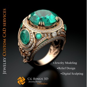 Ring mit Smaragd und Diamanten - 3D CAD Schmuck Home, KI - Schmuck 3D CAD, KI - Ringe 3D CAD