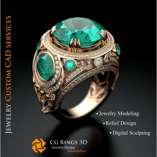 Ring mit Smaragd und Diamanten - 3D CAD Schmuck Home, KI - Schmuck 3D CAD, KI - Ringe 3D CAD