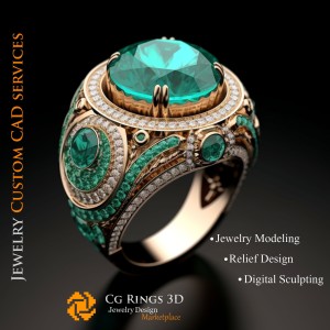 Anello con smeraldo e diamanti - CAD 3D Gioielli Home, AI - CAD 3D Gioielli, AI - Anelli CAD 3D