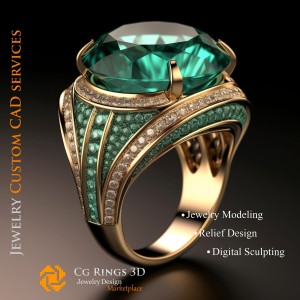 Anillo con Esmeralda y Diamantes - CAD 3D Joyería Hogar, IA - CAD 3D Joyería, IA - Anillos CAD 3D