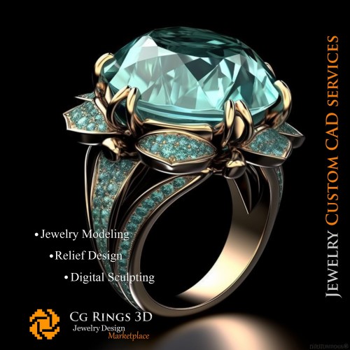 Ring mit Aquamarin - 3D-CAD-Schmuck Home, KI - Schmuck 3D-CAD, KI - Ringe 3D-CAD