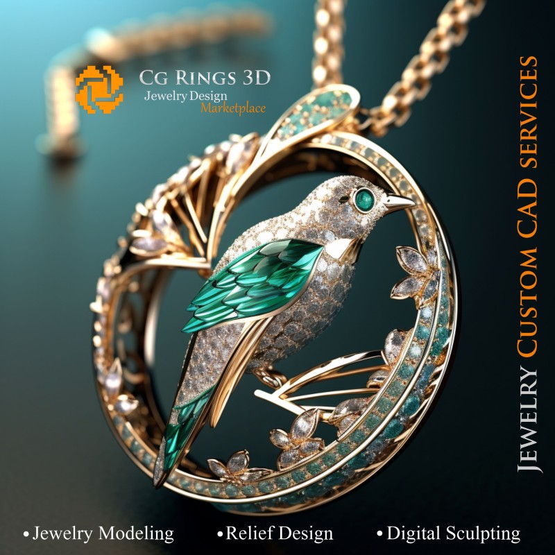 Ciondolo Uccello del Paradiso - Gioielli CAD 3D Home, IA - Gioielli CAD 3D, IA - Ciondoli CAD 3D