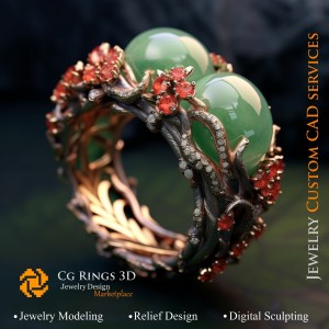 Anello Corallo con Smeraldo, Rubino e Diamanti - CAD Gioielli 3D Casa, AI - CAD Gioielli 3D, AI - Anelli CAD 3D