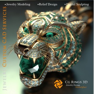 Colgante Tigre con Esmeraldas y Diamantes - CAD 3D de Joyería, IA - Colgantes CAD 3D